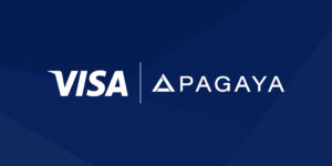 Visa and Pagaya logo on a blue textured background